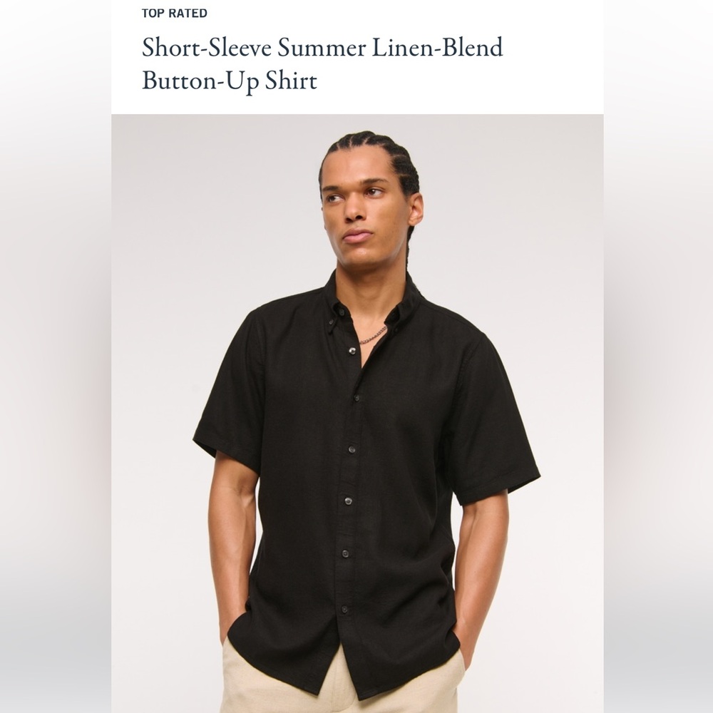NWT- Men’s Black Linen-Blend Button-Up Shirt